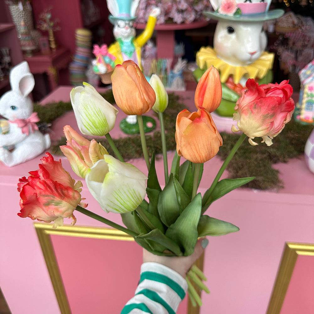 Viv! Home Luxuries - Tulip bouquet - 9 pieces - artificial flowers - 40cm - peach white