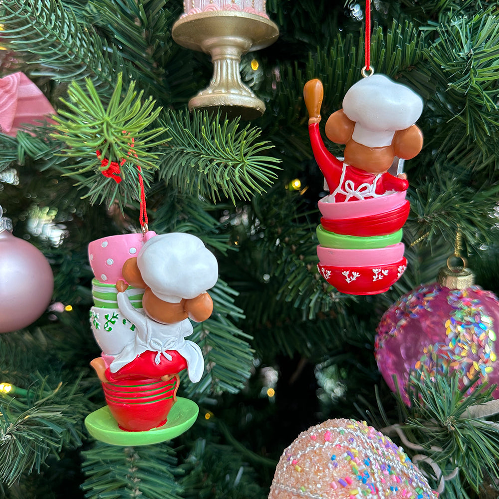 Kurt S. Adler Christmas ornament - Mice in the Kitchen - set of 2 - pink red green - 8cm