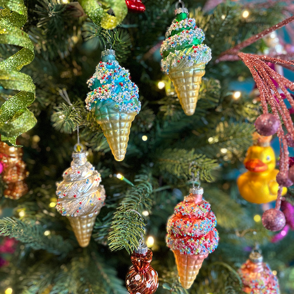 Viv! Christmas Ornament - Soft ice cream - set of 4 - glass - bright colors - 13cm