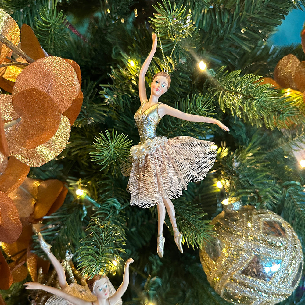 Viv! Christmas Ornament - Ballerinas - set of 2 - gold - 18cm