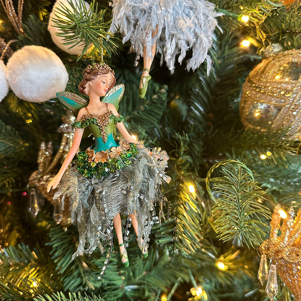 Viv! Christmas Ornament - Ballerina Fairy - set of 2 - petrol blue green - 16cm