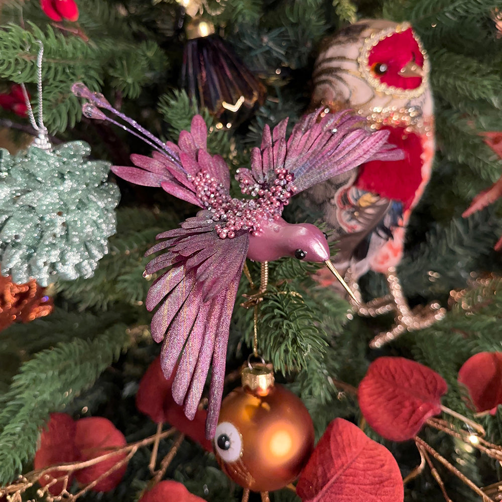 Viv! Christmas Kerstboomversiering - Kolibrie op Clip - paars - 18cm