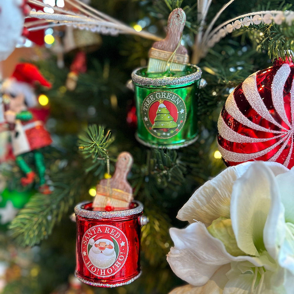 Viv! Christmas Ornament - Christmas Paint Tools - set of 2 - glass - red green - 10cm