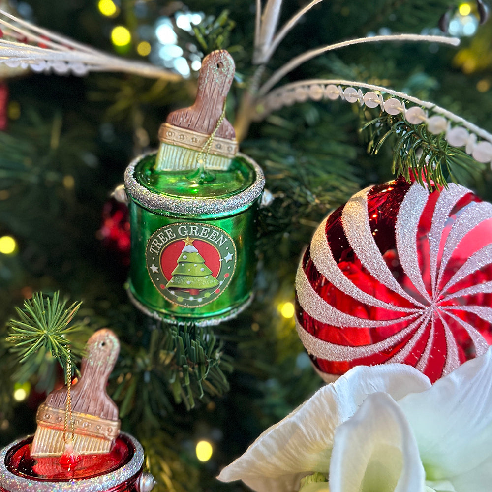 Viv! Christmas Ornament - Christmas Paint Tools - set of 2 - glass - red green - 10cm