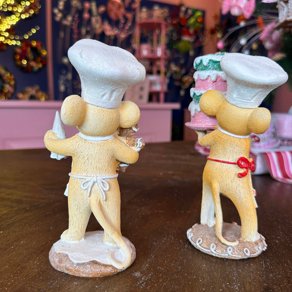 Viv! Christmas Kerstbeeld - Bakkersmuisjes met Taart & Gingerbread Koekje - set van 2 - bruin wit - 18cm