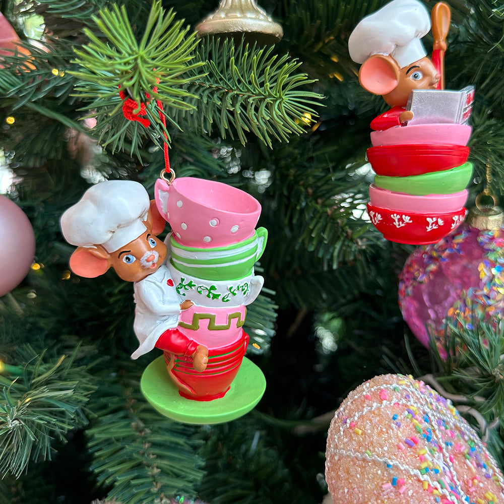 Kurt S. Adler Christmas ornament - Mice in the Kitchen - set of 2 - pink red green - 8cm