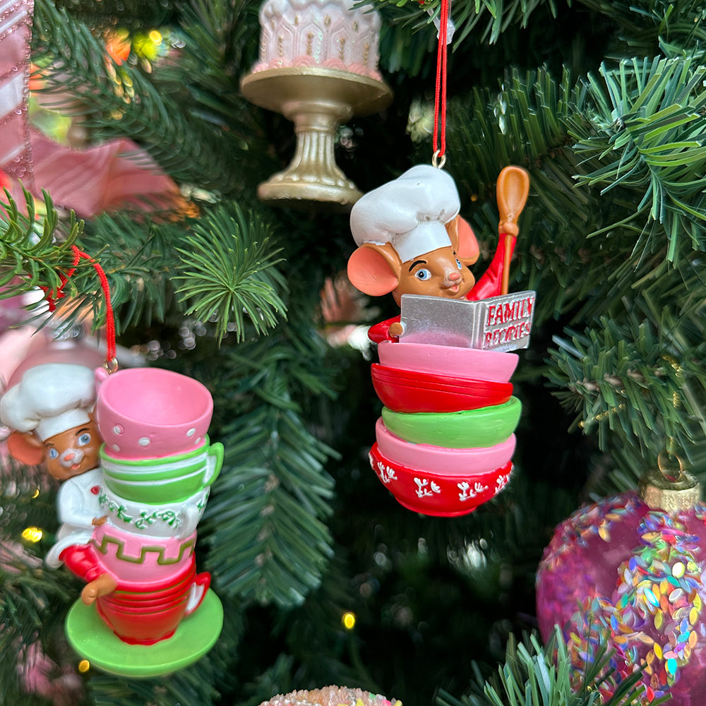 Kurt S. Adler Kerstornament - Muisjes in de Keuken - set van 2 - roze rood groen - 8cm