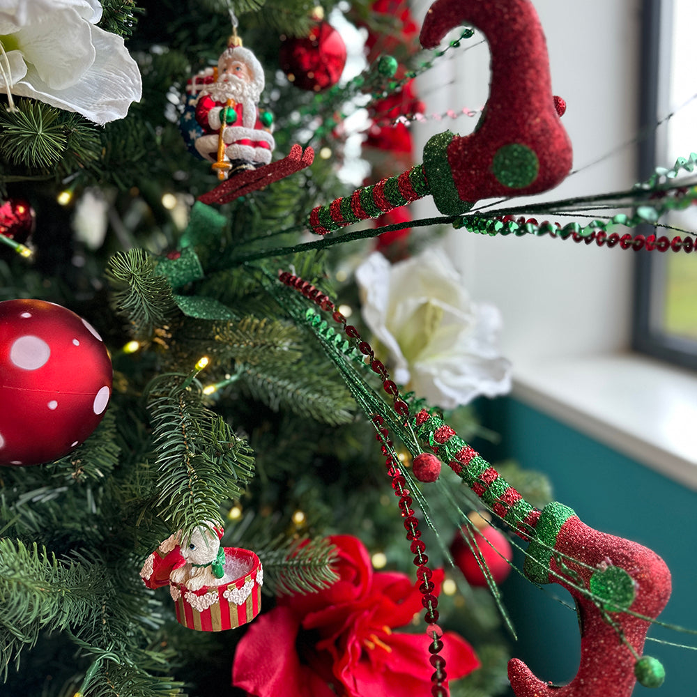 Viv! Christmas Kersttak - Elf Benen met Glitter en Pailletten - rood groen - 86cm