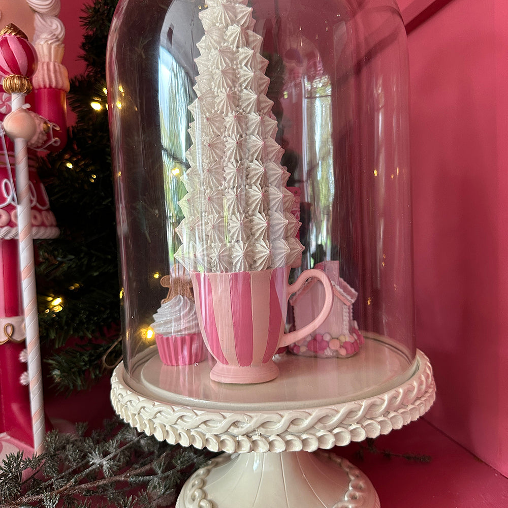 Viv! Christmas Tabletop Figure - Christmas Nutcracker in Glass Cloche - pink white - 41cm