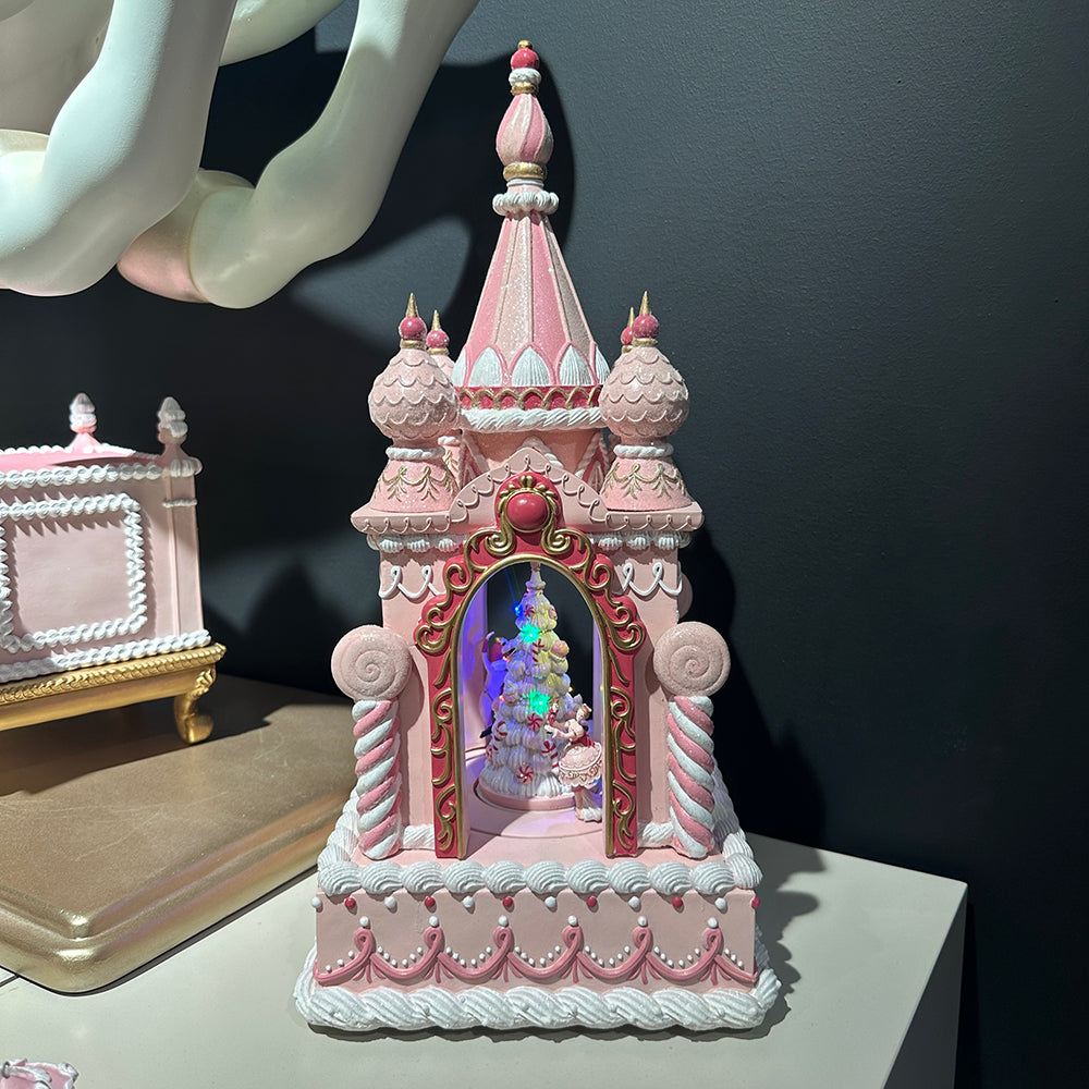 Viv! Christmas Tabletop Figure - Candy Castle w/ Music & LED Lights - Pink - 53 cm