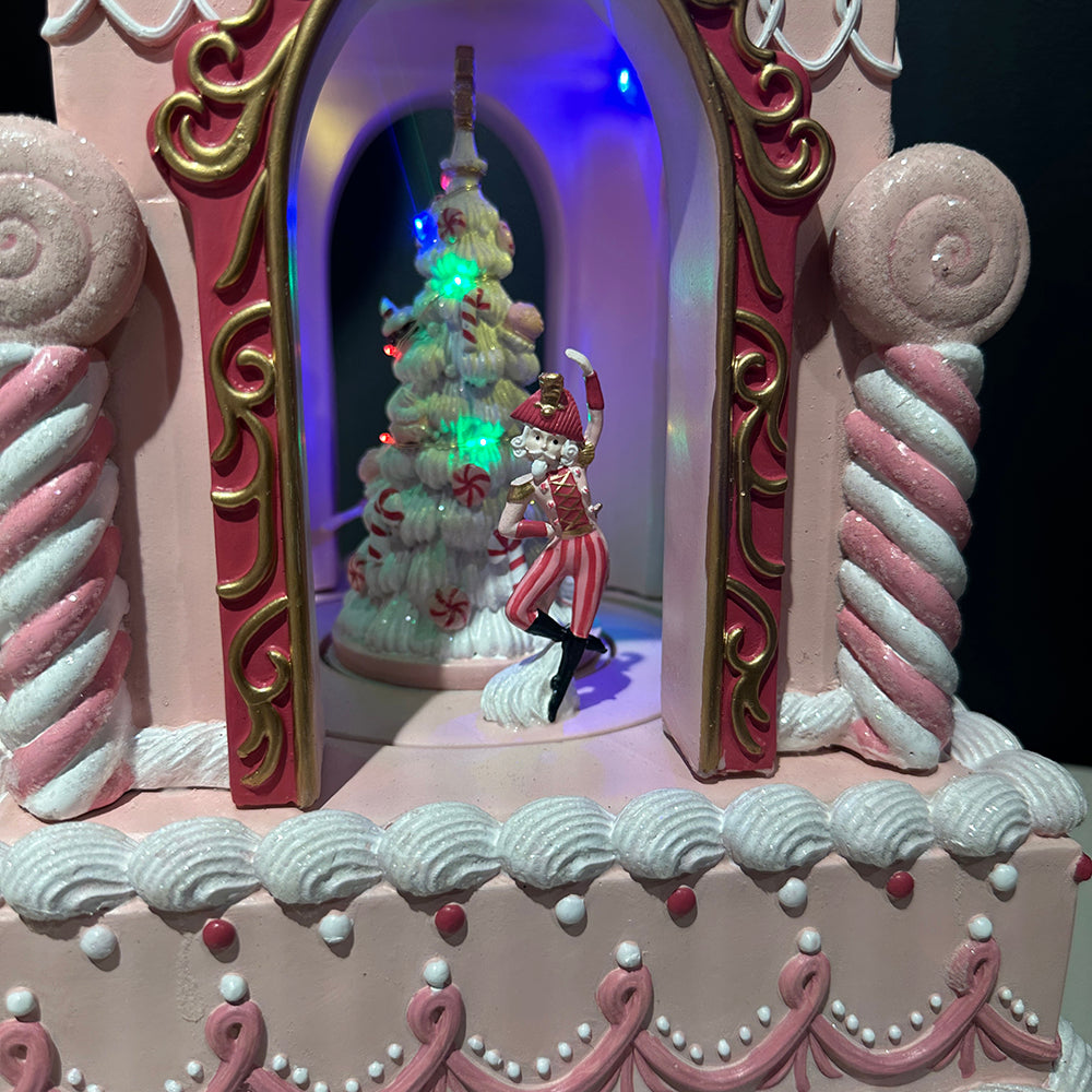 Viv! Christmas Tabletop Figure - Candy Castle w/ Music & LED Lights - Pink - 53 cm