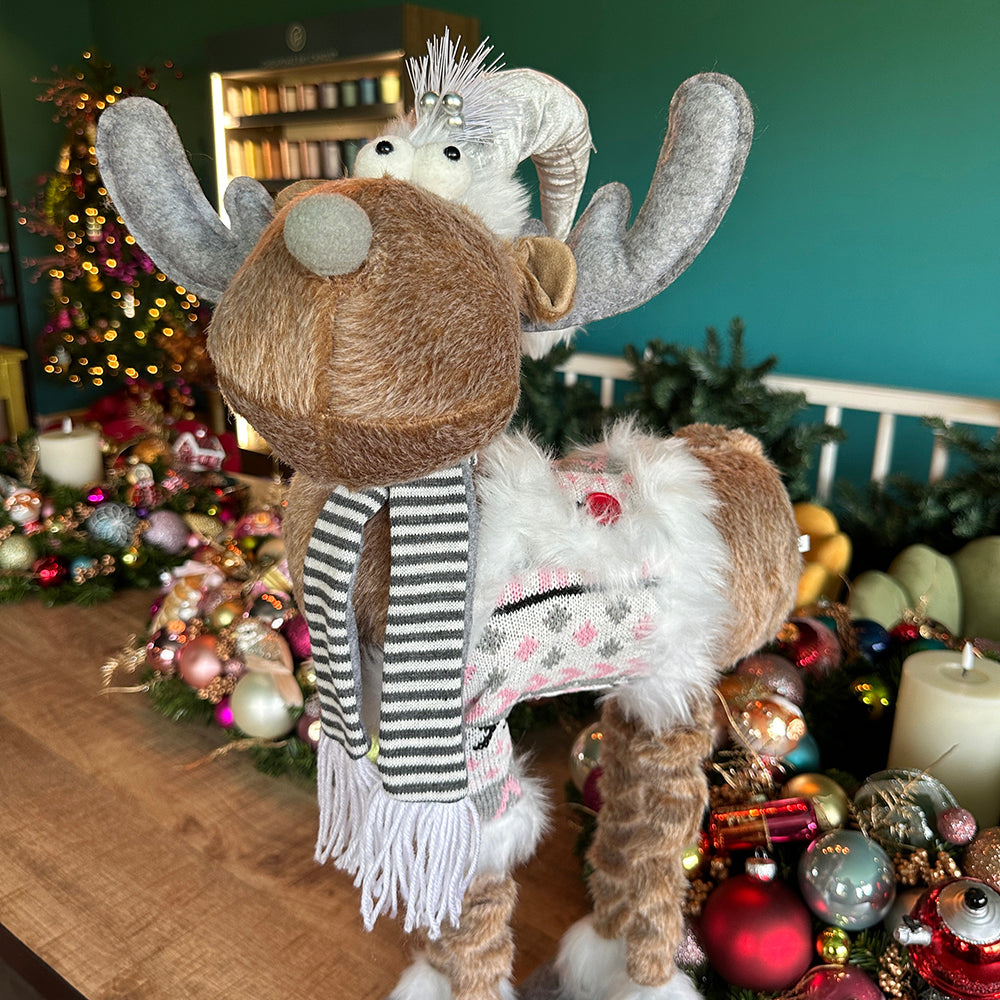 Viv! Christmas Kerstbeeld - Eland met Verlengbare Poten - grijs zilver bruin - 57-77cm