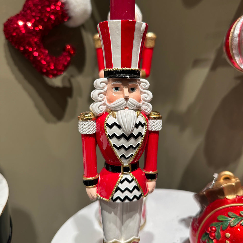 Viv! Christmas Table Decoration - Nutcracker Candle Holder - red black white - 30cm