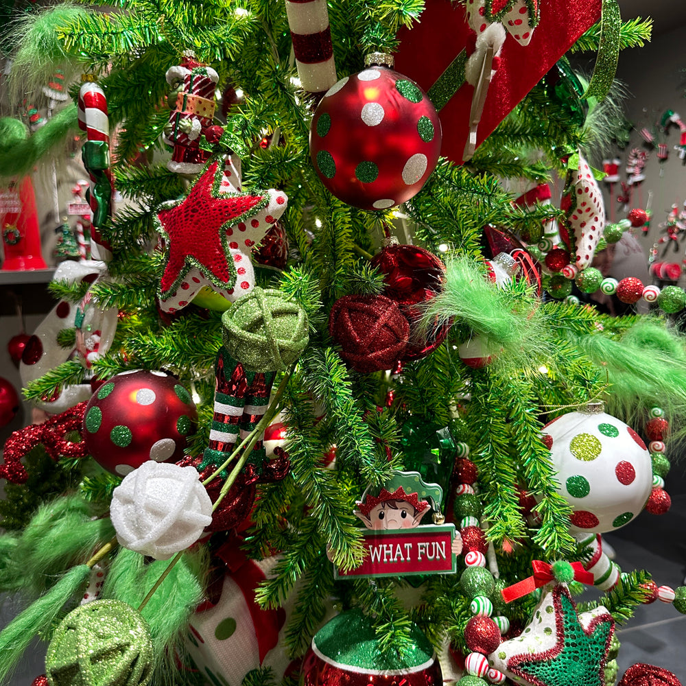 Viv! Christmas Kerstbal - Glitter Polkadots - set van 2 - glas - rood groen wit - Ø10cm