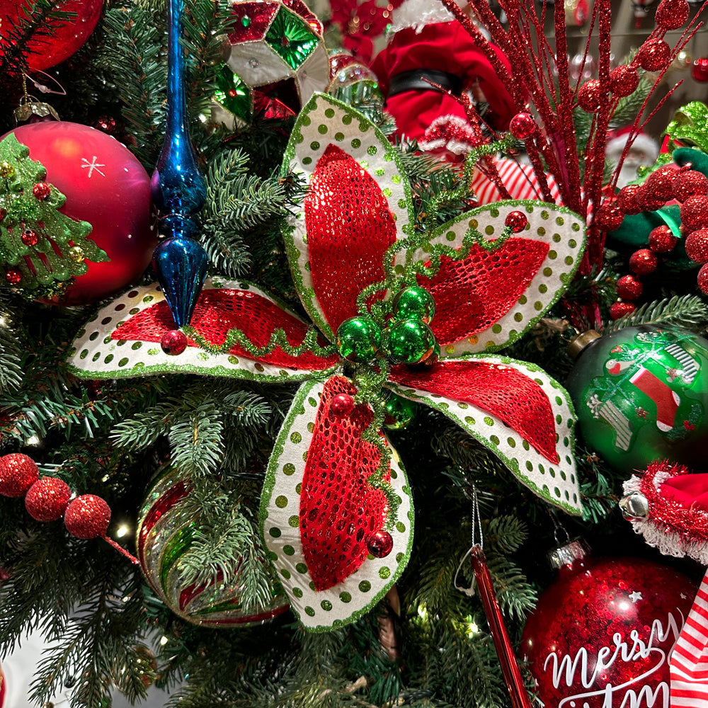 Viv! Christmas Decorative Spray - Red Poinsettia 'Christmas Star' with Green Dots - red green - 55cm