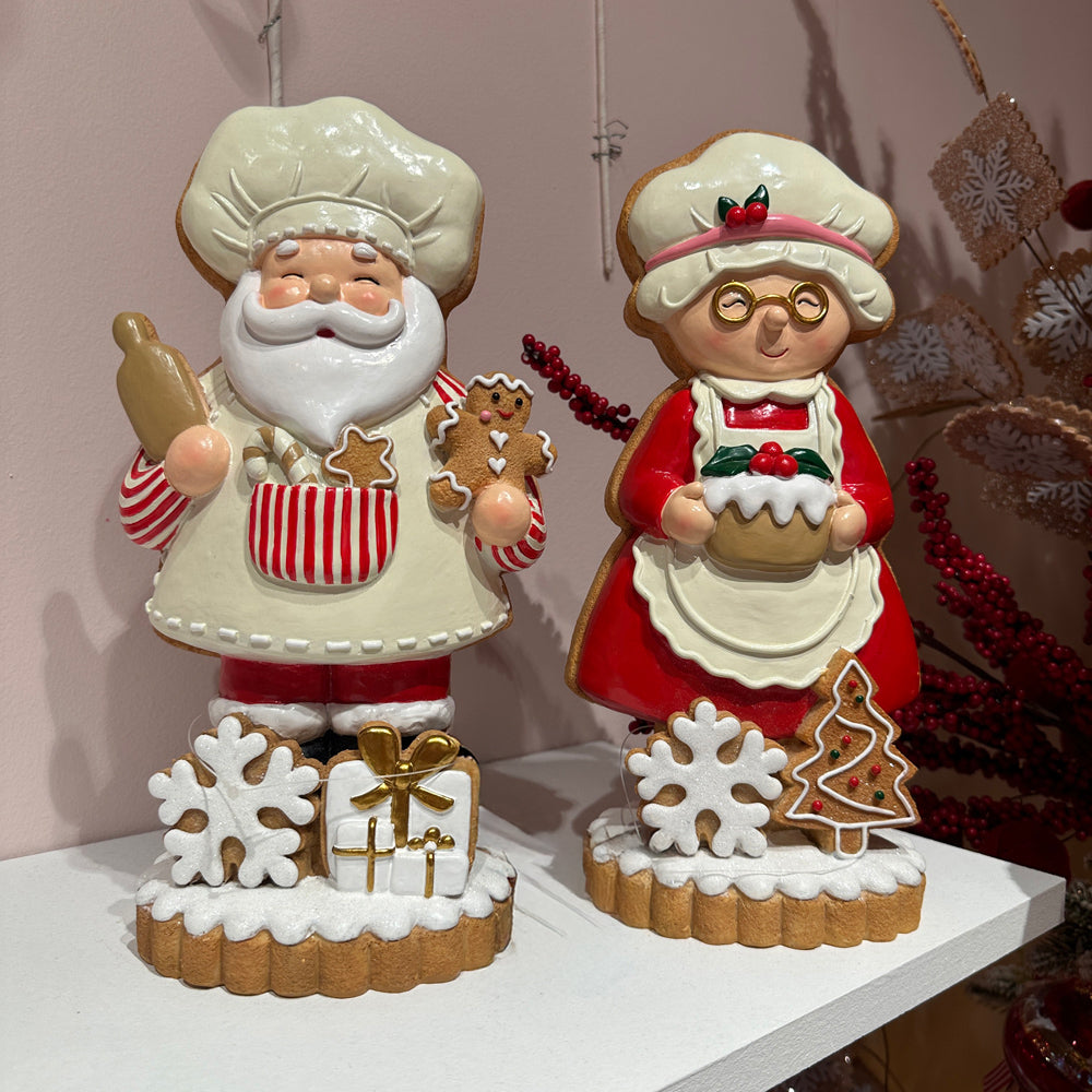 Viv! Christmas Kerstbeeld - Gingerbread Mr. & Mrs. Claus - set van 2 - rood wit - 32cm