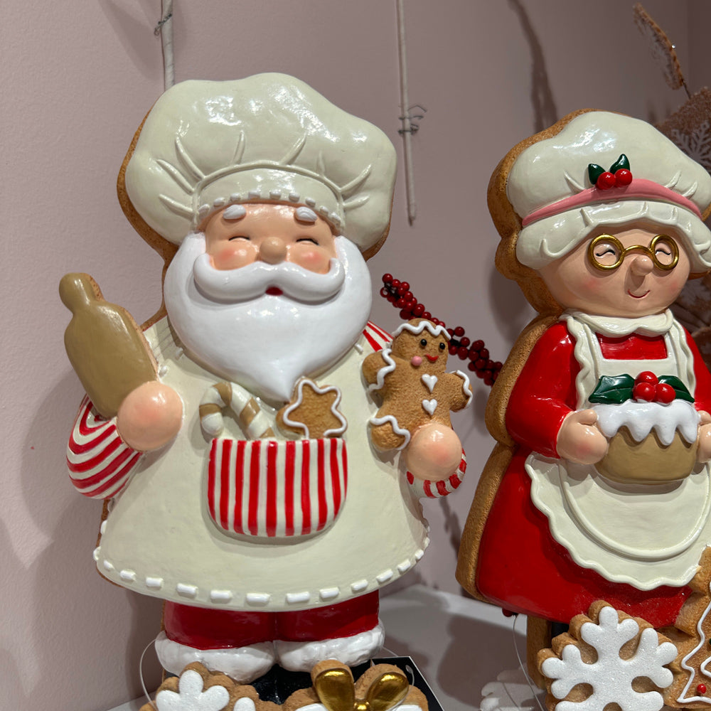 Viv! Christmas Kerstbeeld - Gingerbread Mr. & Mrs. Claus - set van 2 - rood wit - 32cm