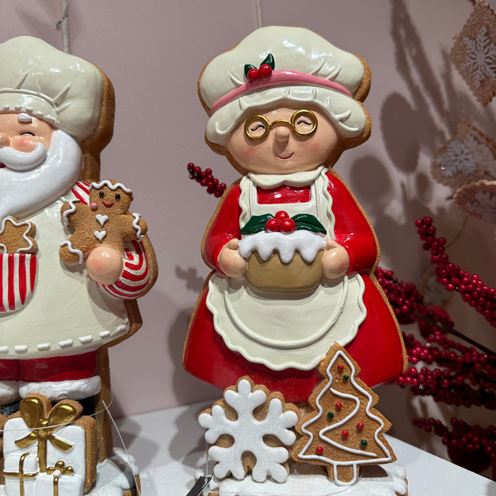 Viv! Christmas Kerstbeeld - Gingerbread Mr. & Mrs. Claus - set van 2 - rood wit - 32cm