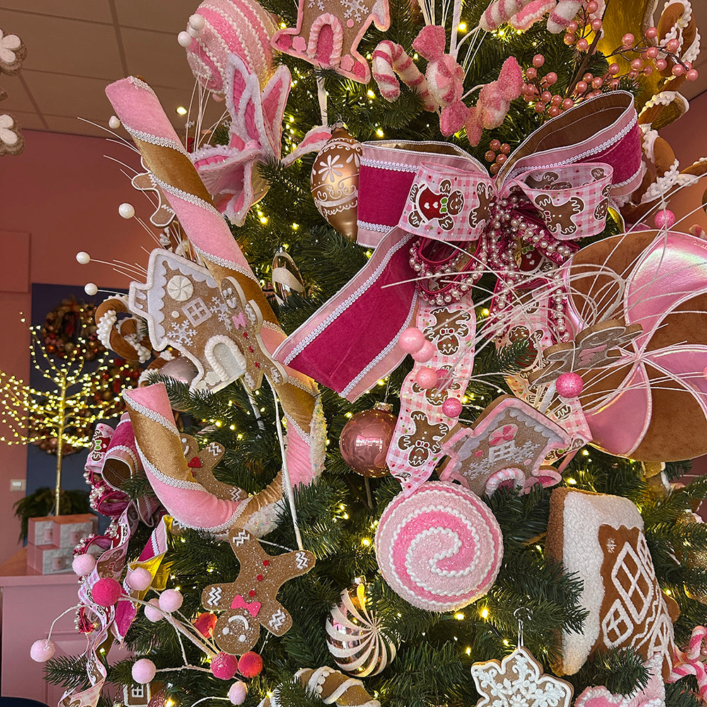 Viv! Christmas Kerstornament - Gingerbread XL Candy Cane (zuurstok) - bruin roze - 48cm