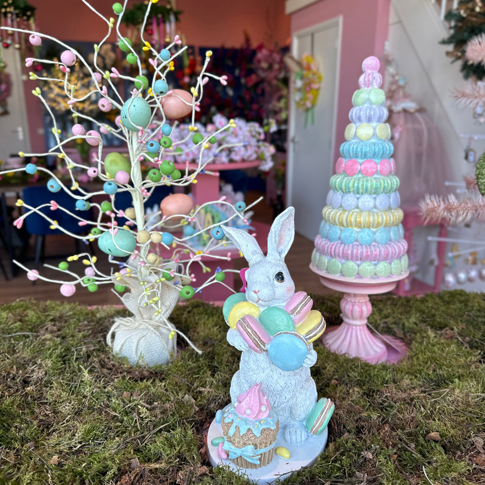 Viv! Christmas Osterdeko - Osterhase mit Cupcake und Macarons - Ostern - Pastell - 24 cm