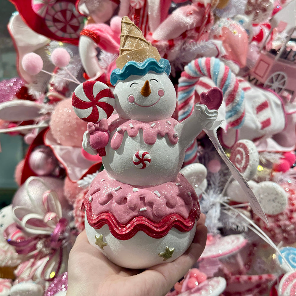 Viv! Weihnachtsstatue – Candy Snowman – 2er-Set – rosa, weiß, blau – 22 cm