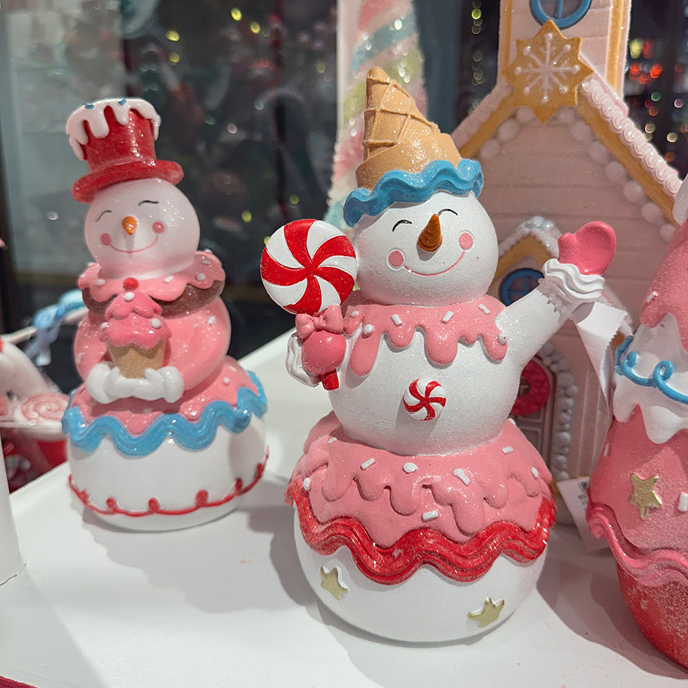 Viv! Weihnachtsstatue – Candy Snowman – 2er-Set – rosa, weiß, blau – 22 cm