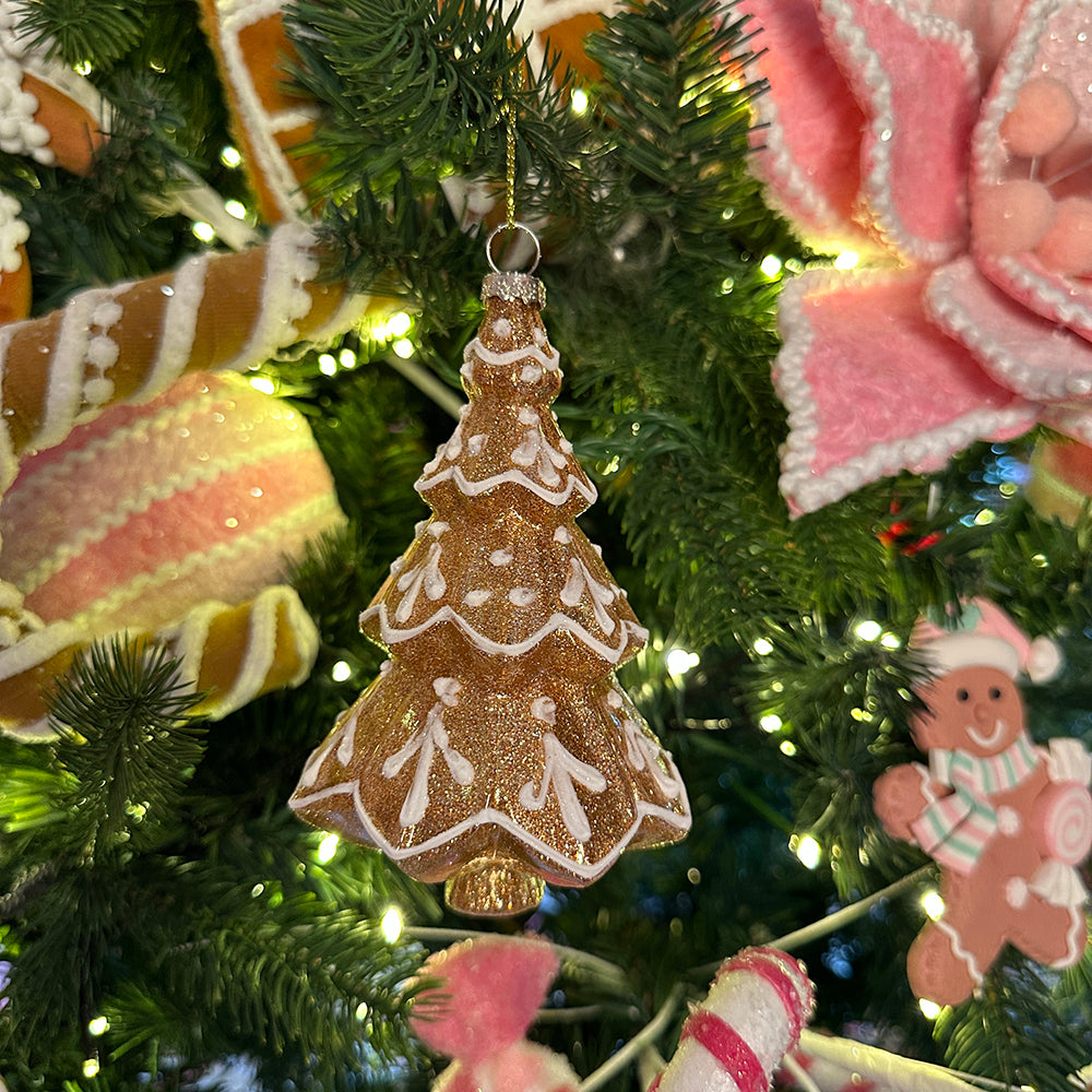 Viv! Christmas Ornament - Gingerbread Christmas tree - set of 2 - glass - brown white - 14cm