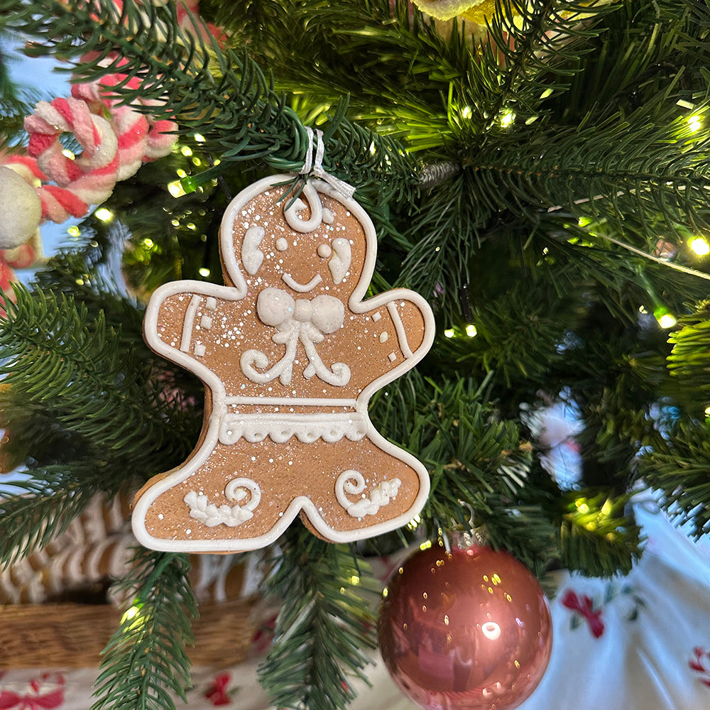 Viv! Christmas Kerstornament - Box met Gingerbread Figuren - set van 8 - bruin wit - 12cm