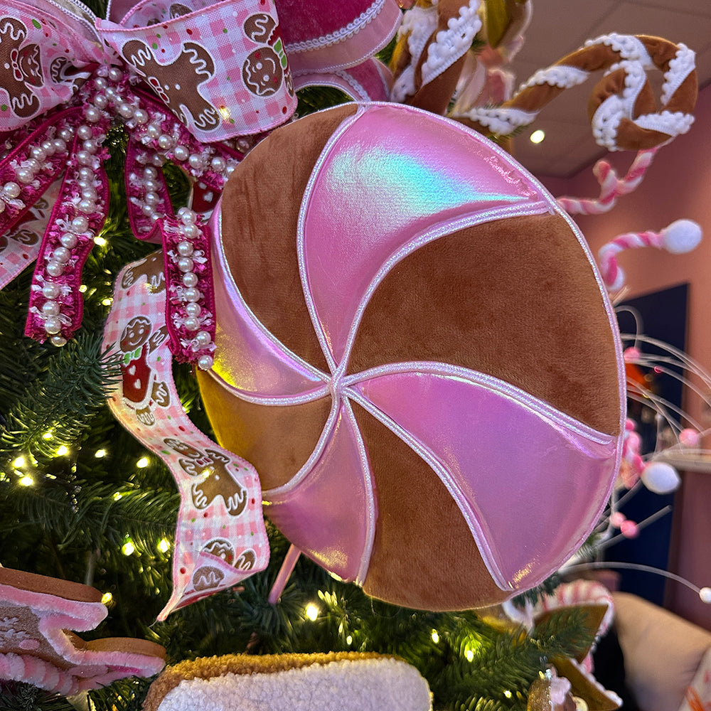 Viv! Christmas Kersttak - Iridescent Gingerbread Snoep Lolly XL - roze bruin - 71cm