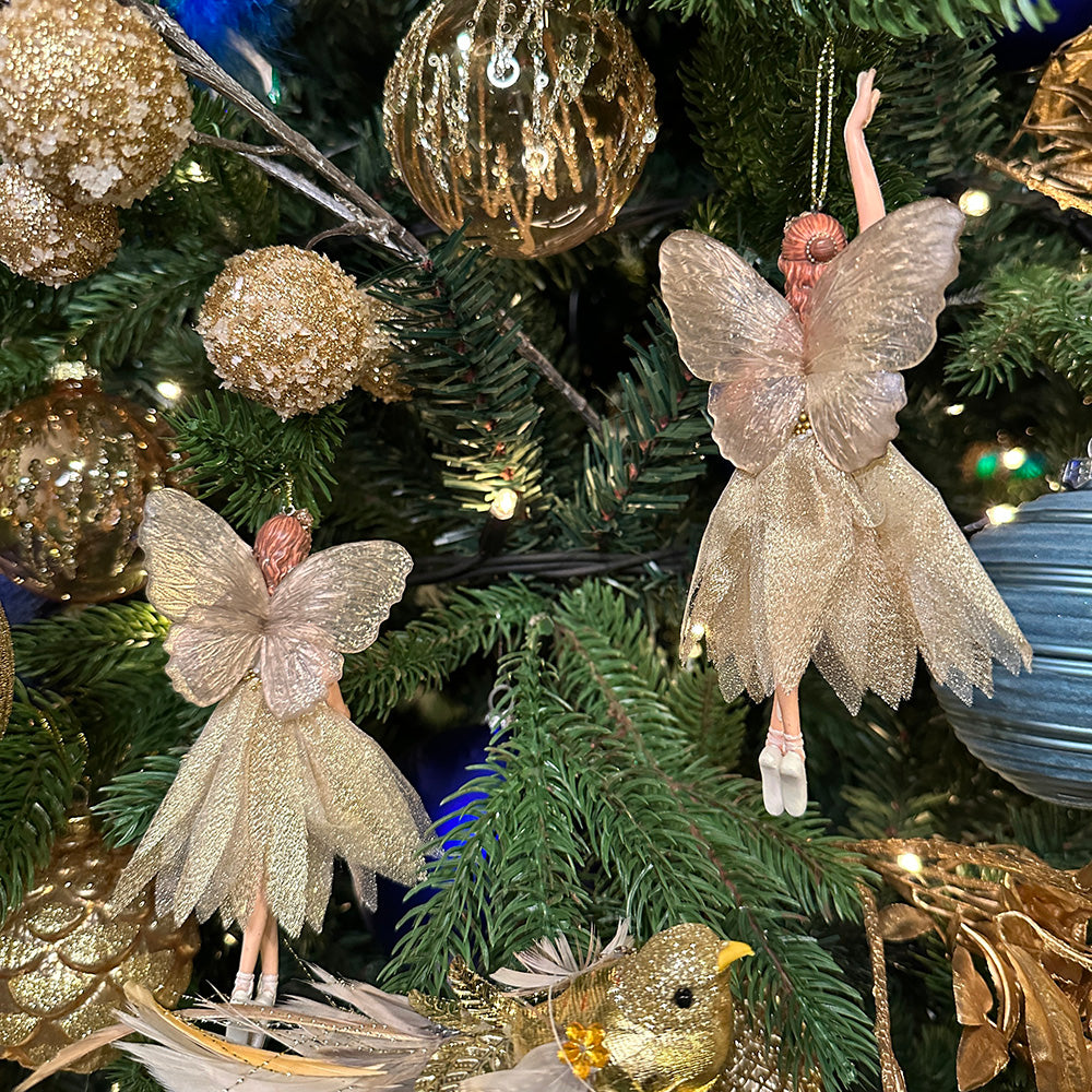 Viv! Christmas Kerstornament - Elfjes Glitterrok - set van 2 - wit goud - 18cm