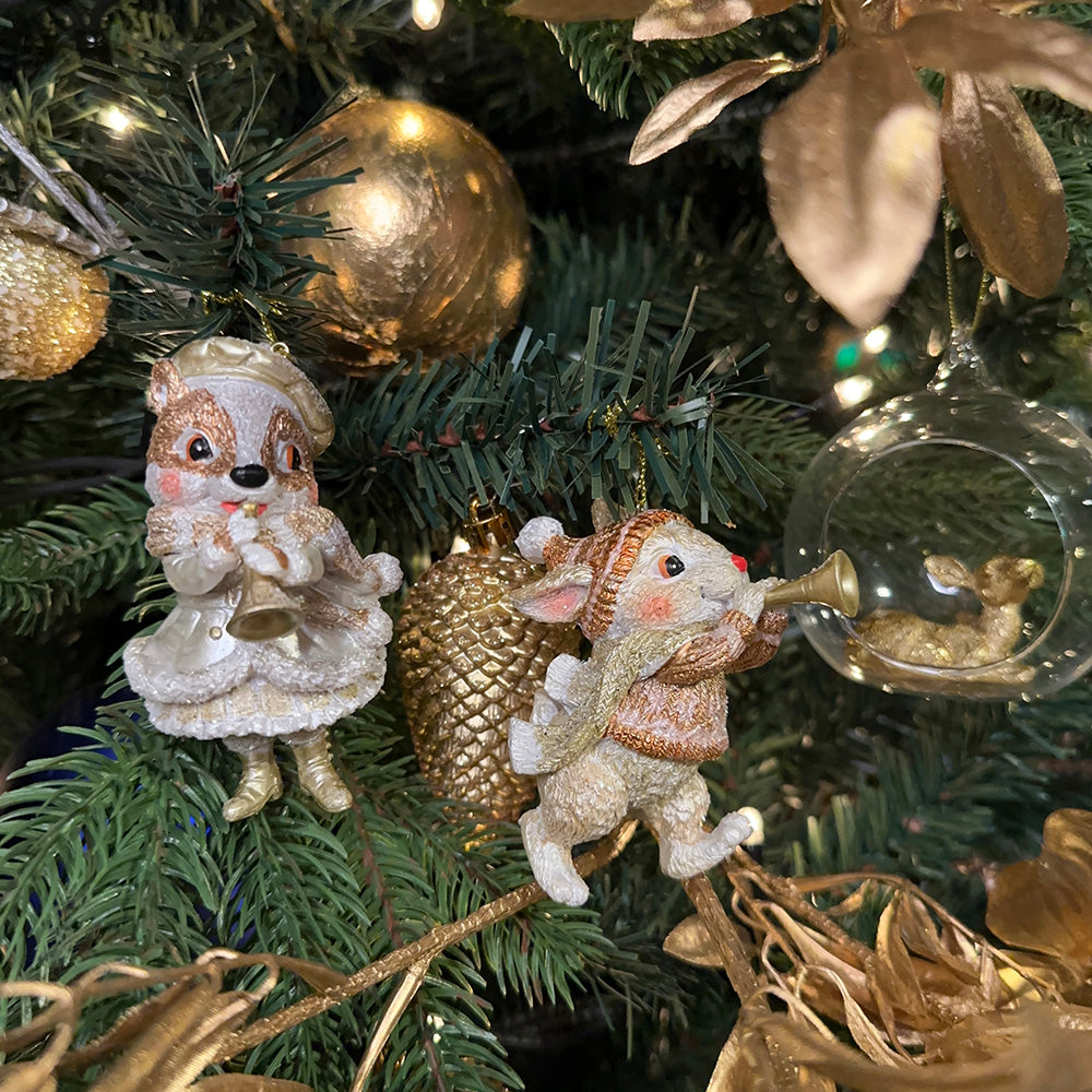 Viv! Christmas Ornament - Musical Animals - trumpet violin - set of 3 - cream champagne - 9,5cm