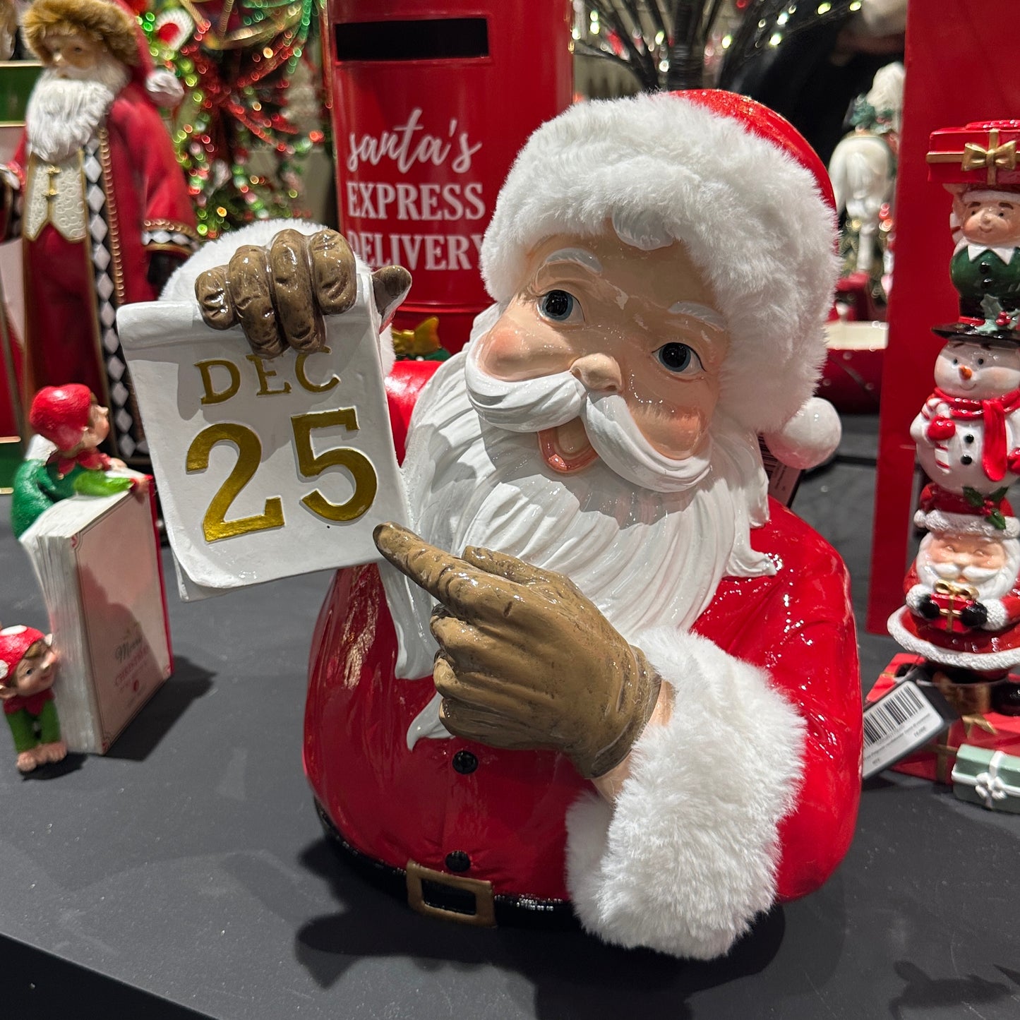 Viv! Weihnachtsstatue - Weihnachtsmann mit Abreißkalender - rot weiß - 33cm