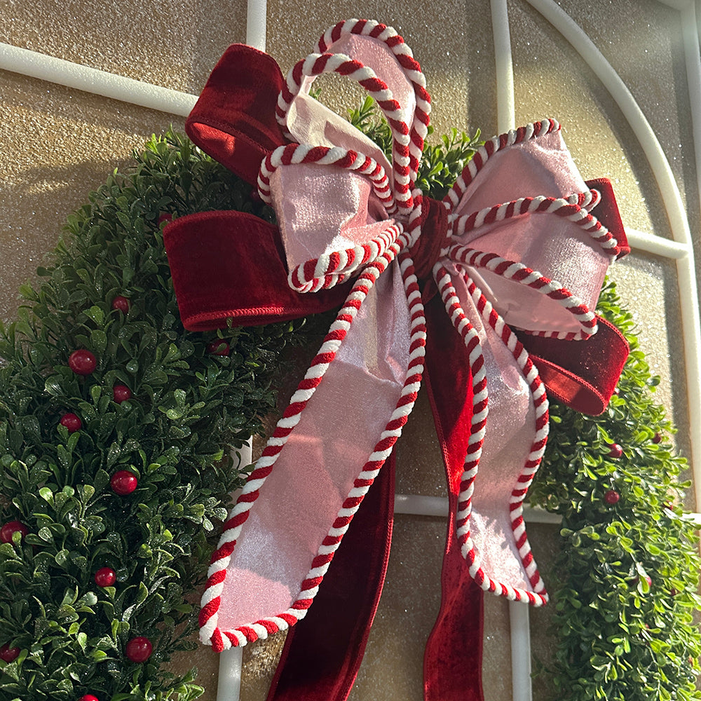 Viv! Christmas Tree Decoration - Peppermint Bow - Pink Red - 40 cm