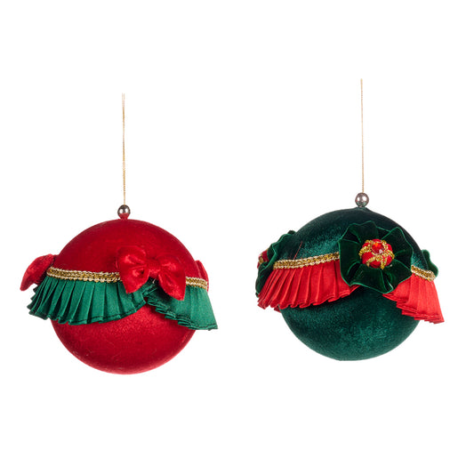 Goodwill M&G Christmas Bauble - Family Feast Ruffle Ball - Set of 2 - 11 cm