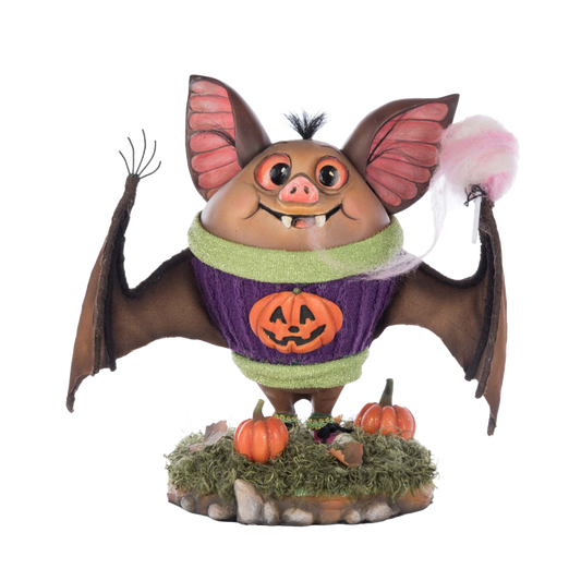 Katherine's Collection Halloween Beeld - Ghoulish Gatherings - 'Fangs the Bat in Sweater' - 25cm