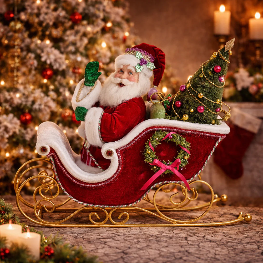 Katherine's Collection Christmas - Merry and Magnificent Christmas - Papa Noel with Sleigh Tabletop - 37cm
