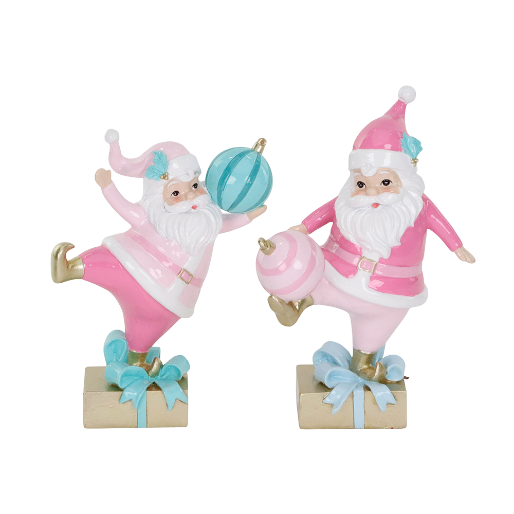 Goodwill M&G Kerstbeeld - Kerstman met Kerstbal - set van 2 - roze blauw - 22cm