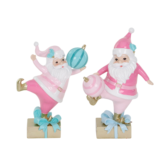 Goodwill M&G Kerstbeeld - Kerstman met Kerstbal - set van 2 - roze blauw - 22cm