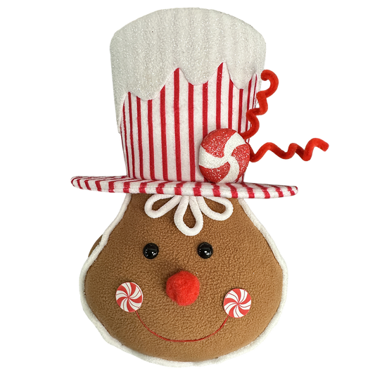 Viv! Christmas Kerstboom Centerpiece - Gingerbread Man Hoofd - rood wit bruin - 30cm