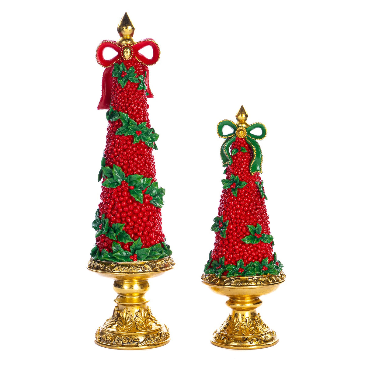 Goodwill M&G Christmas Tabletop Figure - Holly Berry Trees - Set of 2 - Red Green - 48 & 30 cm