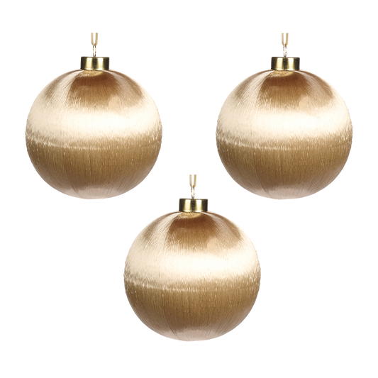 Goodwill M&G Bauble - Silk Thread Effect - Set of 3 - Cream Gold - 10 cm