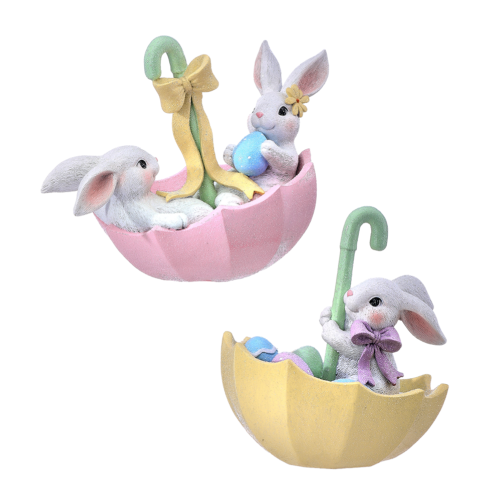 Viv! Christmas Easter Decoration - Umbrellas with Bunnies - Set of 2 - 15 cm