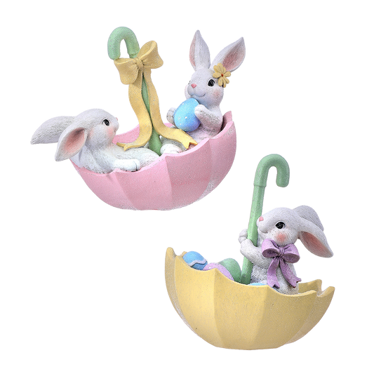 Viv! Christmas Paasdecoratie - Paraplu met Paashazen - set van 2 - pasen - 15cm