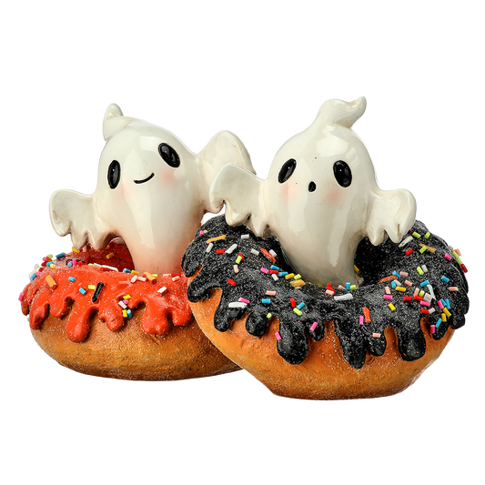 Viv! Christmas Halloween Decoratie Beeld - Spookjes met Donuts - 18 cm