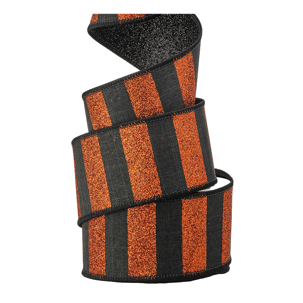 Viv! Christmas Cinta de Halloween con Alambre - Metálica con Rayas de Purpurina - naranja y negro - 6.4 cm x 9.1 m