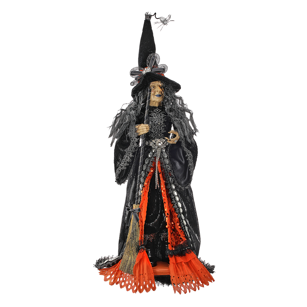Viv! Christmas Halloween Tabletop Figurine - Scary Witch on Pedestal - Orange Black - 56 cm