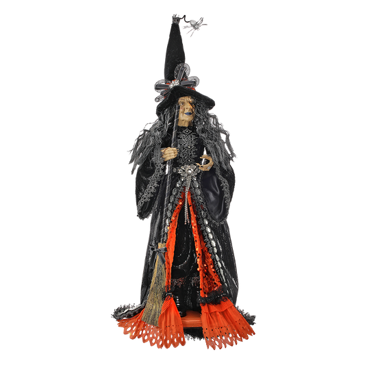 Viv! Christmas Halloween Tabletop Figurine - Scary Witch on Pedestal - Orange Black - 56 cm