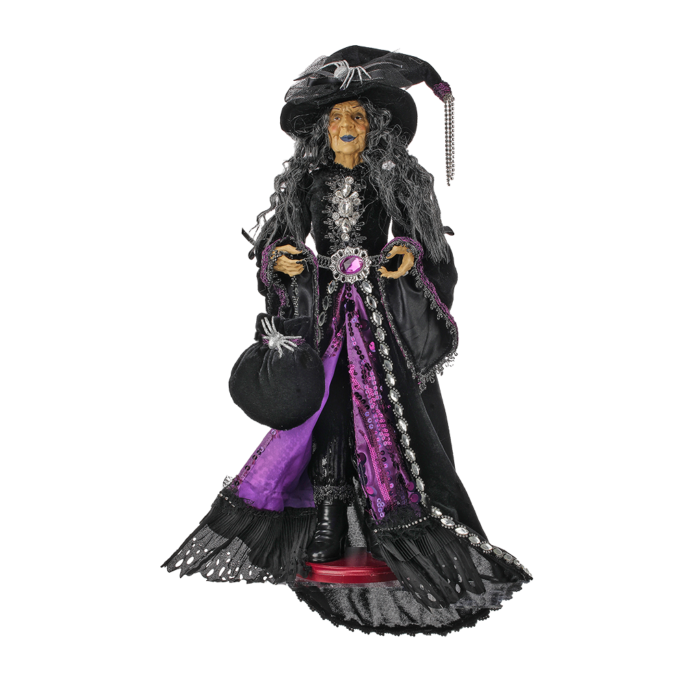 Viv! Christmas Halloween Tabletop Figurine - Scary Witch on Pedestal - purple black - 61 cm