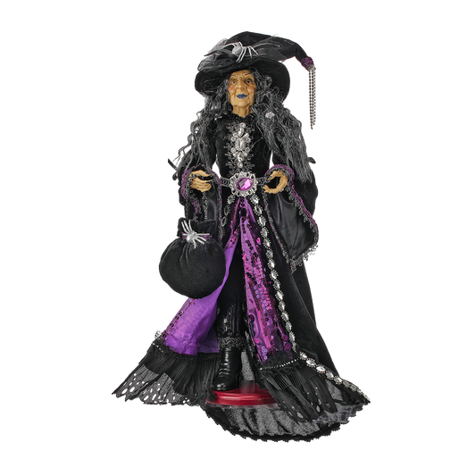 Viv! Christmas Halloween Tabletop Figurine - Scary Witch on Pedestal - purple black - 61 cm