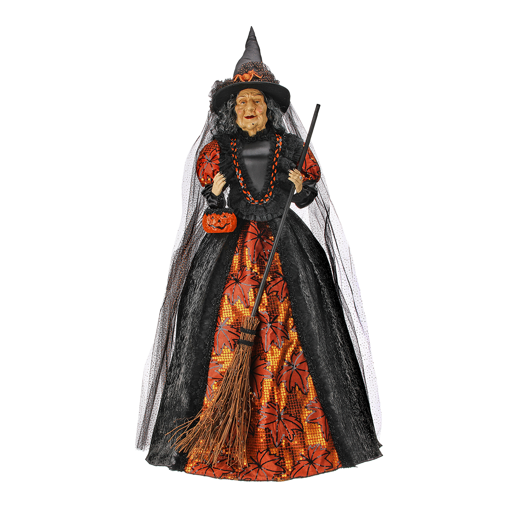 Viv! Christmas Halloween Decoration Statue - XL Standing Witch with Pumpkin Lantern - 107 cm
